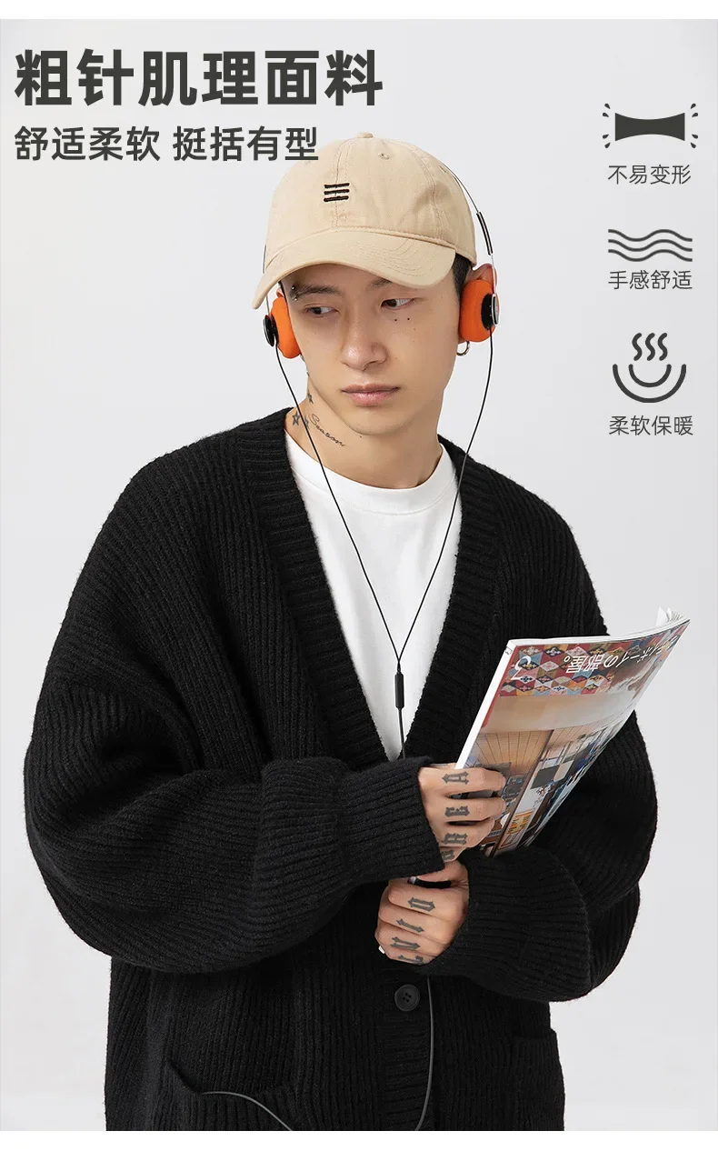 Description Picture 4 of itemJapanese Style Couples Simple Solid Color Thick Needle Cardigan Sweater Men's Autumn and Winter New Versatile Knitwear Outerwear