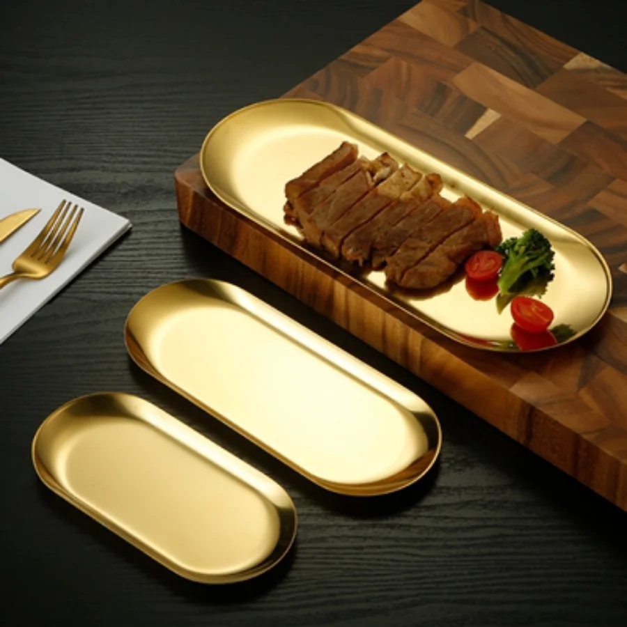 Stainless Steel Dining Dish Dessert Plate Nut Fruit Cake Tray Snack Kitchen Western Steak Dish