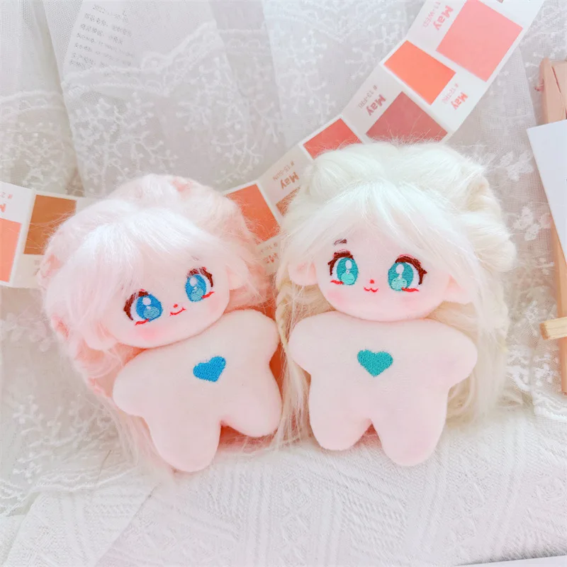 Mini Kawaii Idol Doll 10cm Cute Naked Fat Body Baby No Attributes Plush Twins Doll with Blue Star Decor Cute Soft Kids Toys Gift
