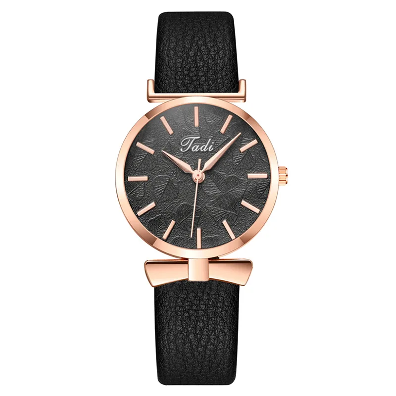 

New 2022 Explosions Fashion Bow Leaves Dark Lines Ladies Watch Casual Ladies Watch Belt Business Quartz Watch Relogio Masculino