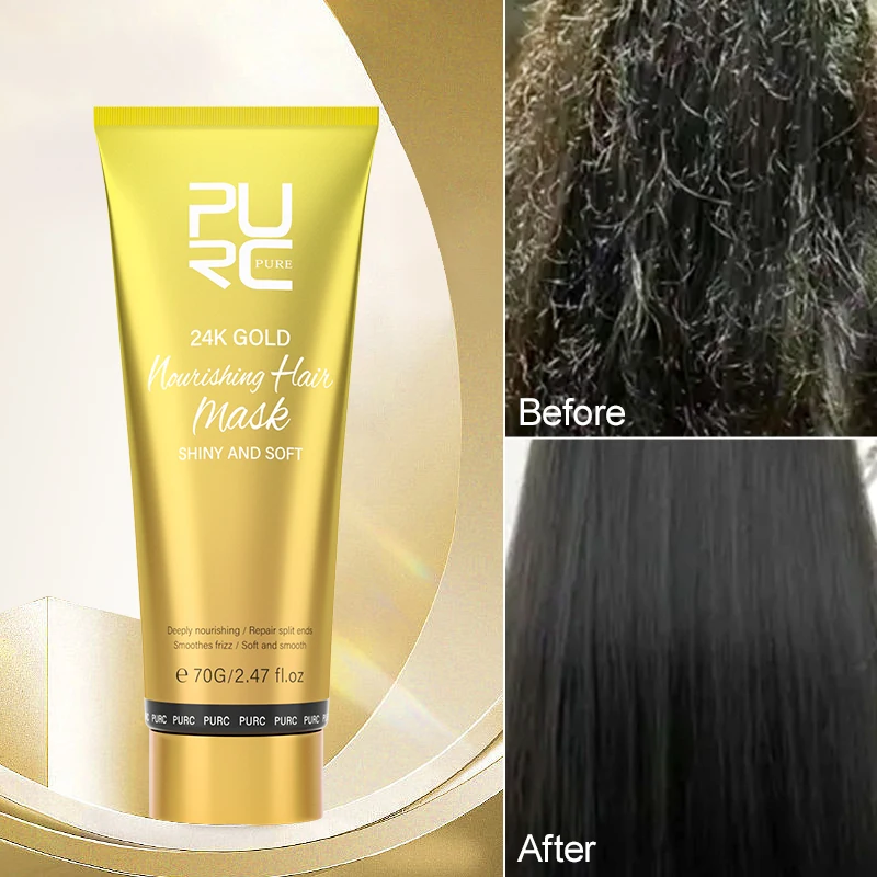 PURC Magic Smoothing Hair Mask 24K Gold Nourishing Soft Straightening Professional Hair Treatment Hair Care Product for Women purc brazilian keratin hair treatment formalin professional straightening smoothing curly hair frizz dry repair cream hair care