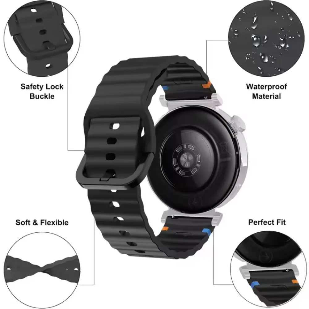 Breathable Wave Silicone Watch Strap - Multiple Widths Available