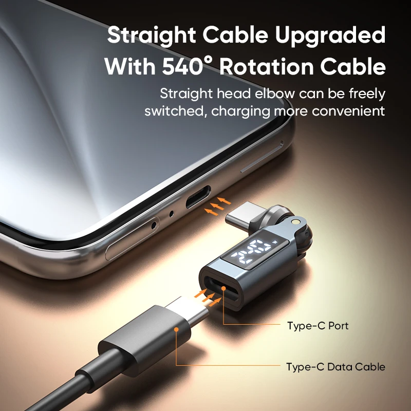 NNBILI 540 회전 OTG 어댑터 디지털 디스플레이 PD240W 5A 고속 충전 USB C 남성-타입 C 여성 변환기 (화웨이, 맥북용)