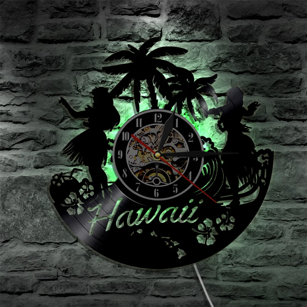 

LED Vinyl Record Wall Clock Island Sunshine Beach Girl Art Wall Clock Dropshopping House Decoration Living Room Decoration