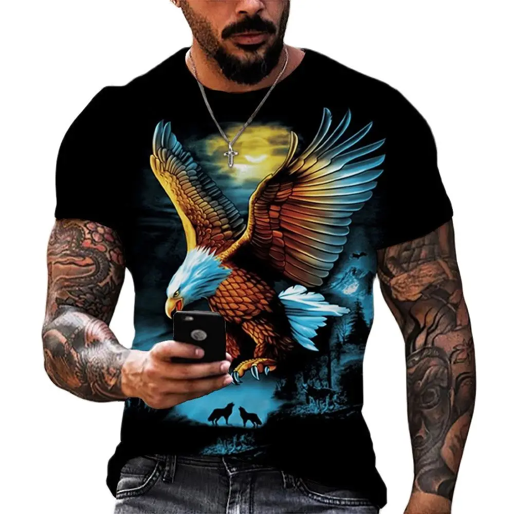 

2022Summer Soaring Eagle 3D printing Men's T Shirt O Neck Short Sleeve Animal Funny Graphic Streetwear Loose Male Oversized