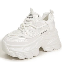 AUTUSPIN White Thick Bottom Women Shoes 2025 Spring Summer Breathable Mesh Splicing Leather Sneakers Female Outdoor INS Popular 1