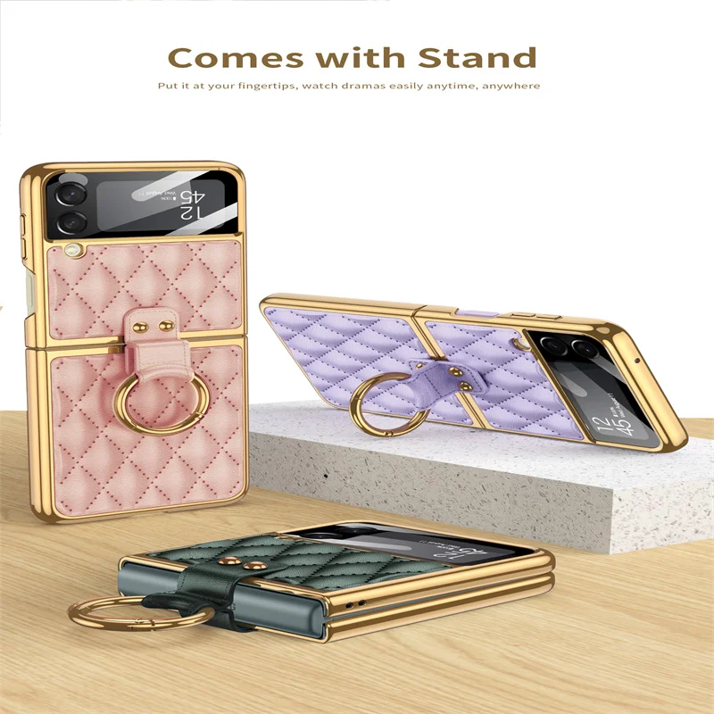 cute samsung cases For Samsung Galaxy Z Flip 3 Case Ring Holder Luxury Carbon Fiber Slim Case For Samsung Galaxy Z Flip 3 5G Flip3 Protective Cover cute samsung cases