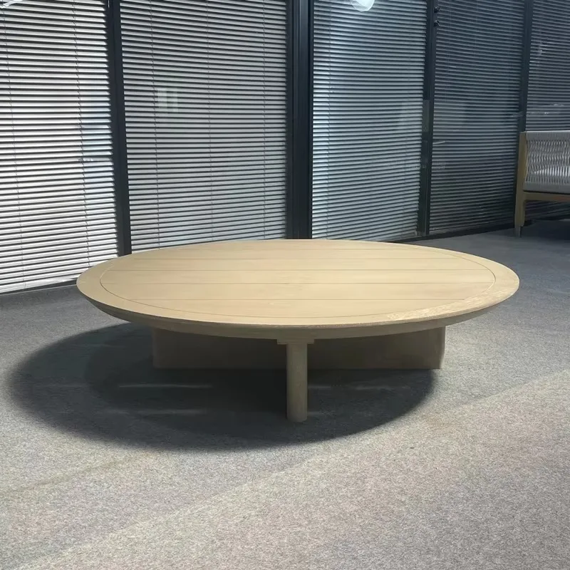 Factory sells well outdoor teak round tea table villa garden courtyard solid wood sofa coffee table hotel patio luxury furniture