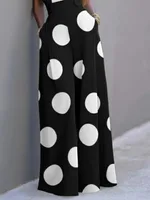 Yeezzi Women's Fashion Polka Dot Wide Leg Jumpsuits Short Sleeve High Waist Loose Fit Pockets Elegant Party Office Overalls - Image 6