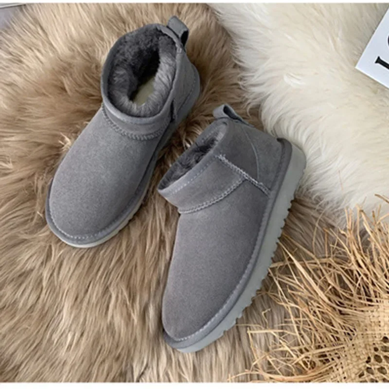 2023 Woman Winter Warm Boots Fur Ladies Snow Boots Real Sheepskin Wool Low-cut Warm Fur Shoes Man and Women Winter Short Boots