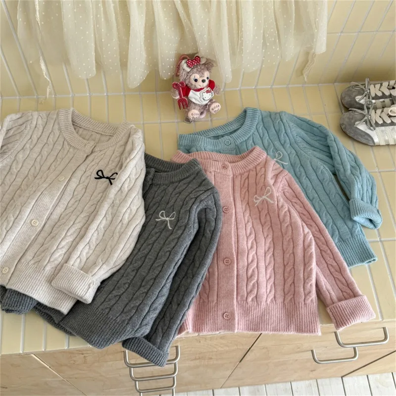 새로운 아동복 여아 가을 스웨터 겨울 여아옷 단색 가을 니트 가디건 봄 가을