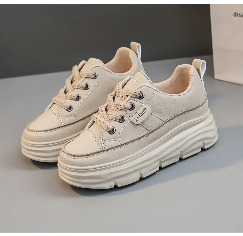 White Platform Women's Casual Sneakers Lace-up Trainers_voghion.com