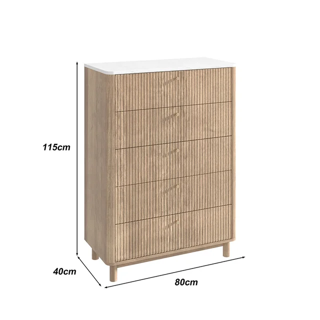 ตู้ลิ้นชัก 5 ชั้น ลายไม้ หน้าท็อปลายหินอ่อน สำหรับห้องนั่งเล่น ห้องนอน ตู้สูง ตู้เก็บของ 6