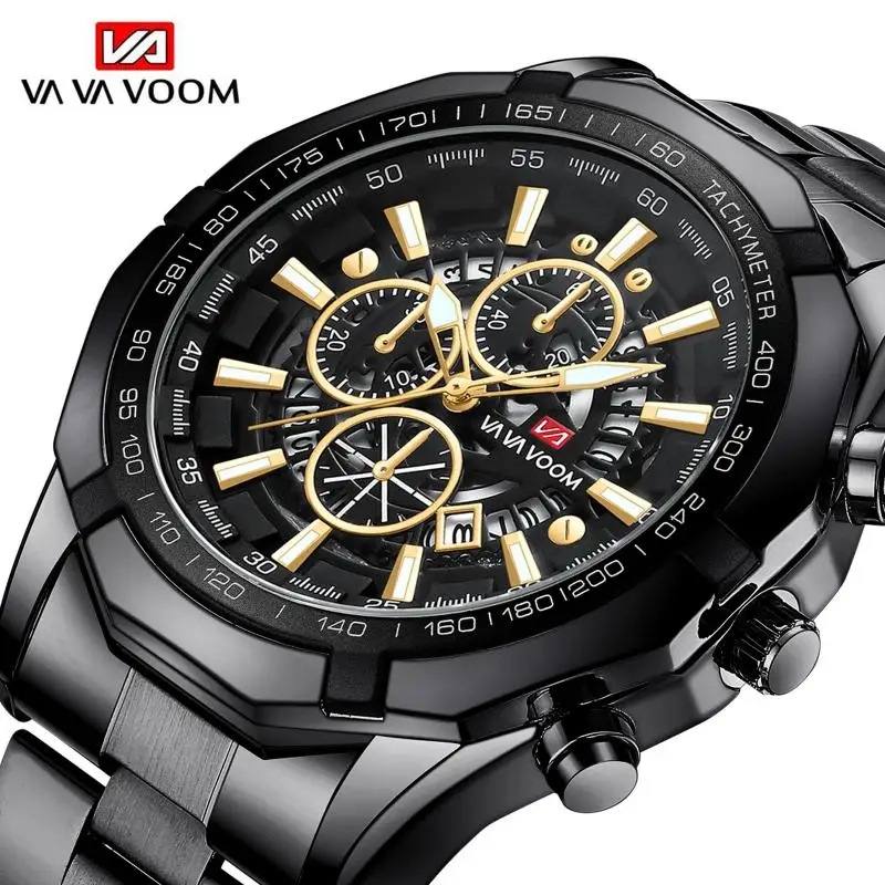 Top Brand Golden Luxury Sport Watch Men Stainless Steel Business Date Clock Daily Waterproof Watches Mens Quartz Wrist Watch