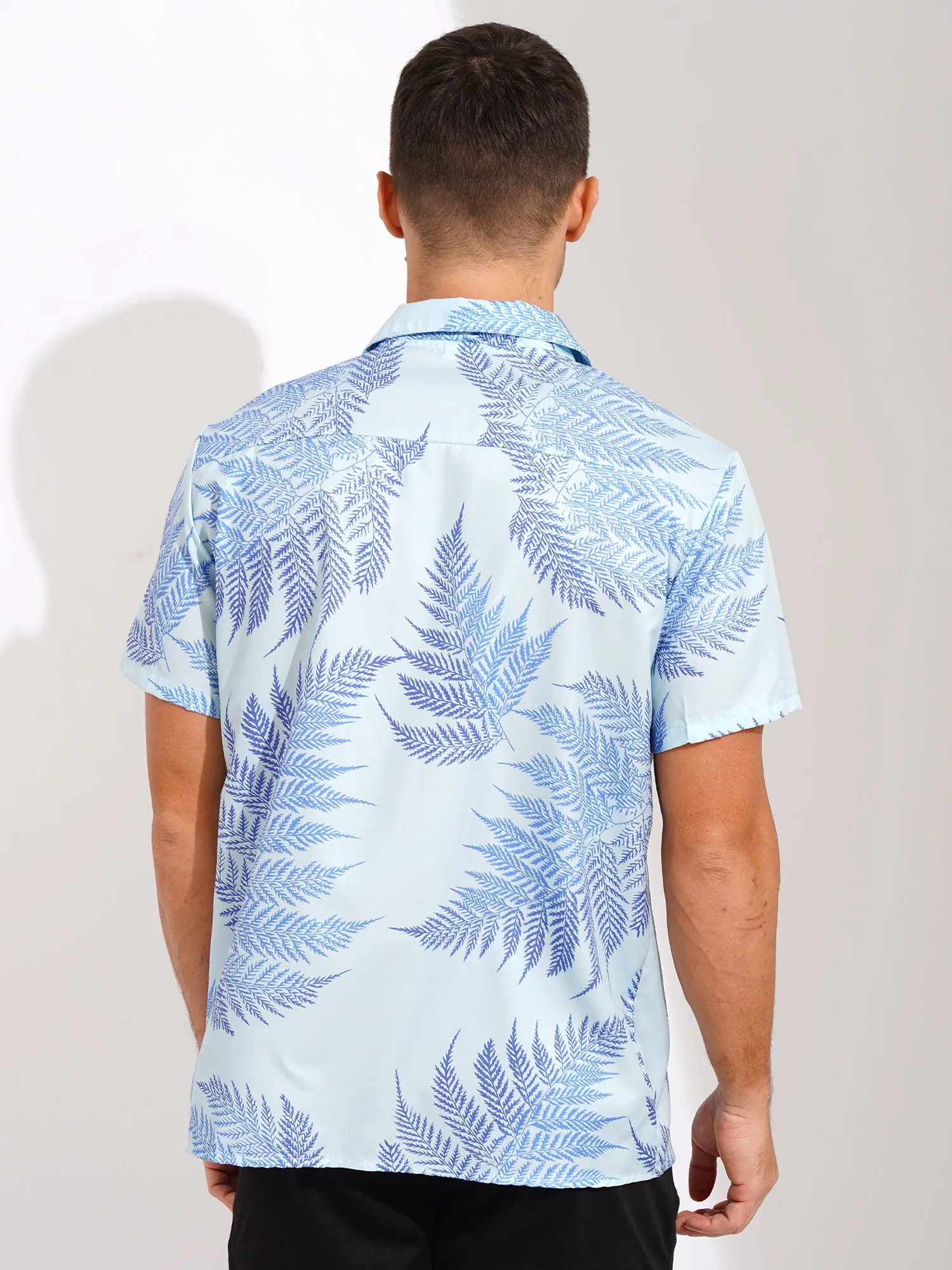 Fashion Mens Leaf Print Hawaiian Shirt Casual Short Sleeve Button Down Shirts Vacation Cruise Travel Beach Notched Collar Tops