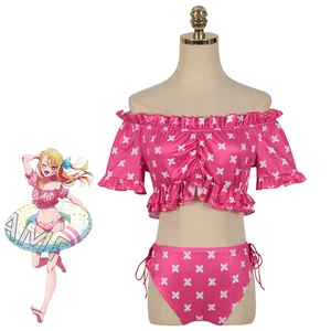 Anime Oshi No Ko Hoshino Rubii Swimsuit Cosplay Costume Pink Polka Dot Swimwear Short Sleeve Top Shorts Halloween Party Outfits