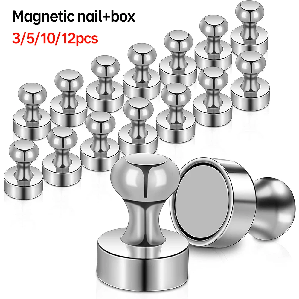 

3~12Pcs Super Strong Magnetic Pushpins Neodymium Magnet Push pins Refrigerator Magnets Sucker Thumbtack Durable Steel Whiteboard