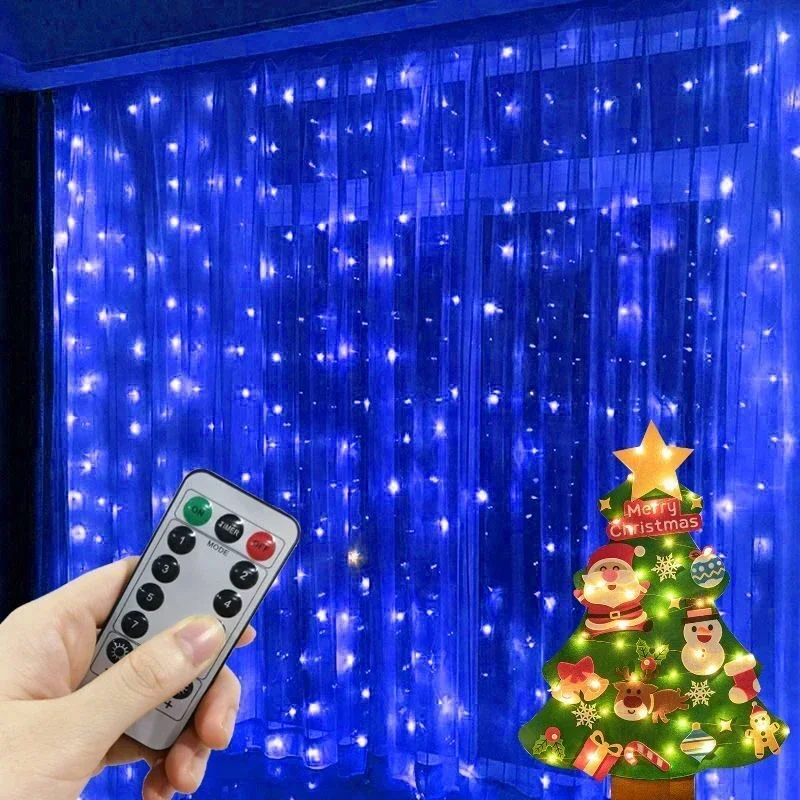 thumbnail image 1 of Cortina de luces LED de 8 modos de 3 m con control remoto, decoraciones navideñas para el hogar, guirnaldas navideñas para bodas, Año Nuevo, Feliz Navidad, 1 of 5