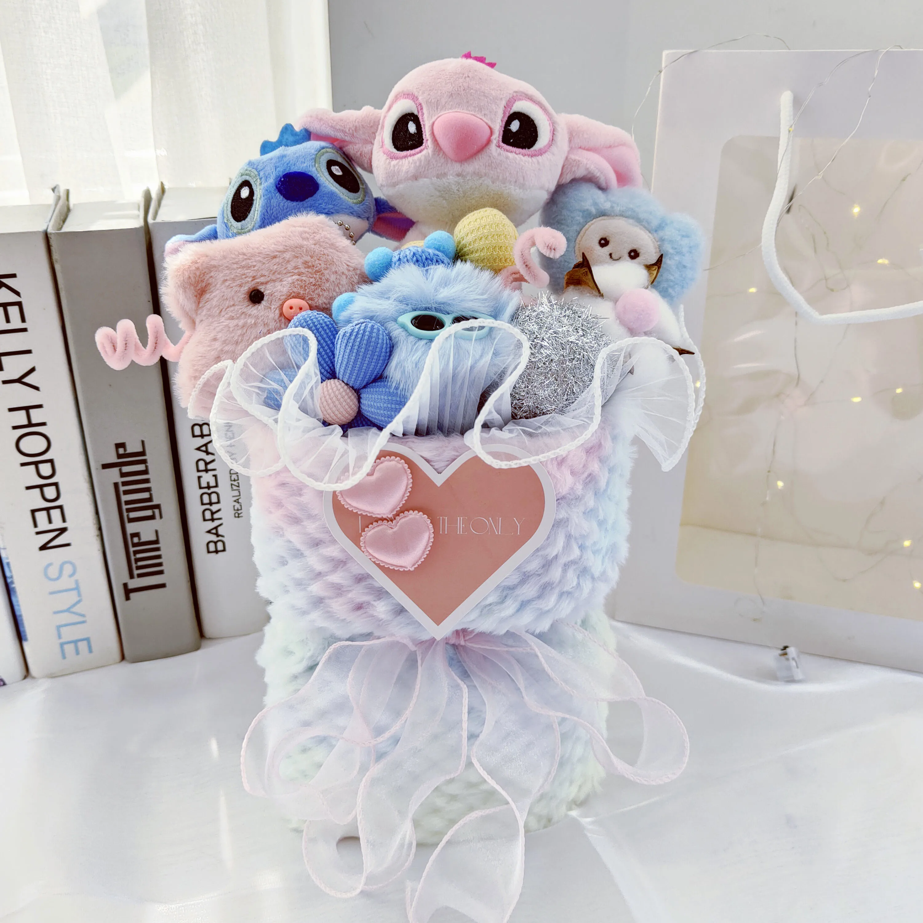 Plush dolls Christmas gift stitch plush toys with soap flower cartoon bouquets stitch stuffed animal creative gifts birthday
