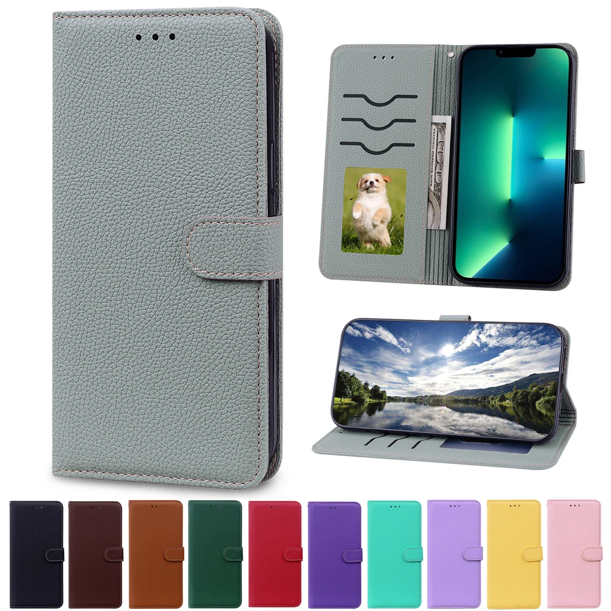 Per Oppo Find X5 Lite Litchi Custodia In Pelle Per Oppo A16K A94 4G 5G Realme 8 Pro 6 7 Realme 7 Pro 7I Flip Shell Portafoglio Cover