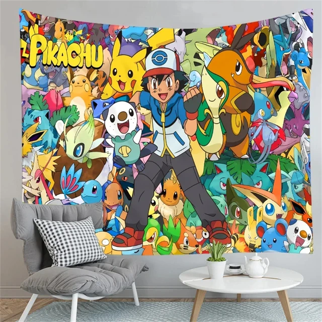 MINISO Tapisserie murale Pikachu Charmander Party Photographie Fond Imprimé Polyester Toile de fond Tenture murale Décoration Cadeau 6