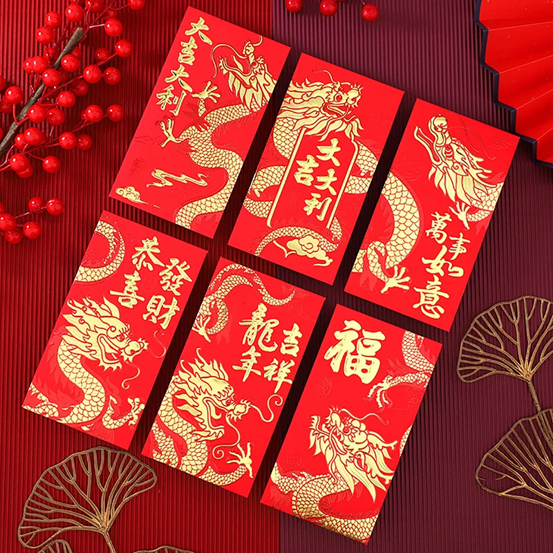 

6PCS Spring Festival Red Envelopes The Year Of Dragon Luck Money Envelopes Lucky Money Bless Pocket Chinese New Year Decoration