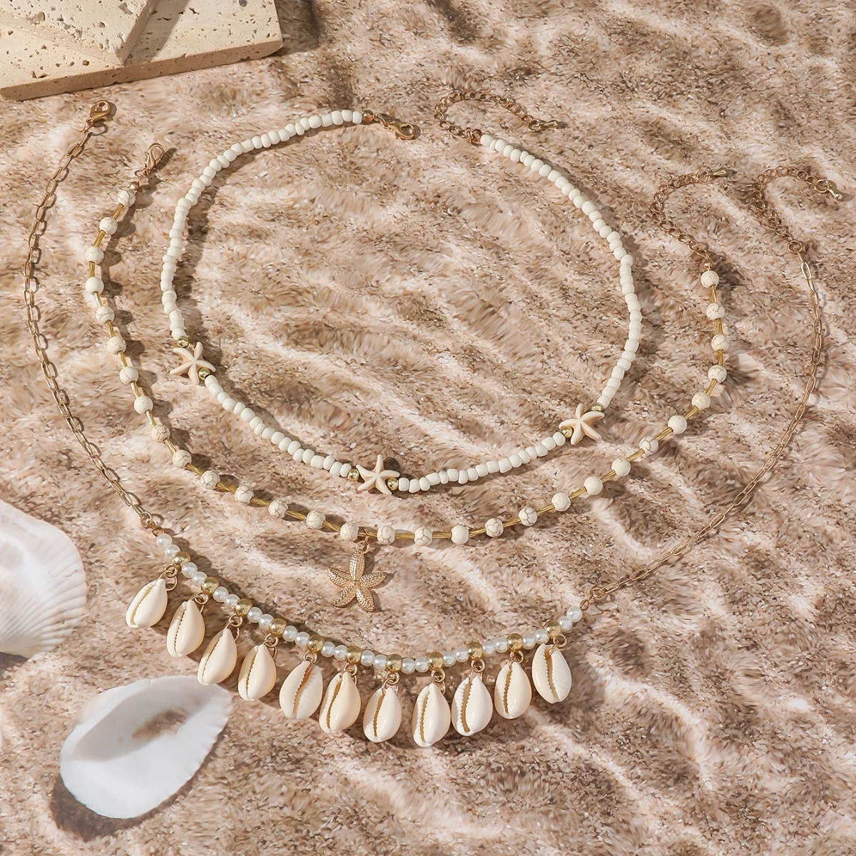 Fashion Multilayer Starfish Shell Pendant Necklace for Women Summer Beach Handmade Beaded Choker Necklaces Party Jewelry Gift