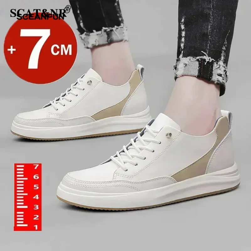 Genuine Leather Lift Sports Shoes For Men Breathable Increase Heightening Shoes Insoles 7cm Men'S Casual Luxury Heightening