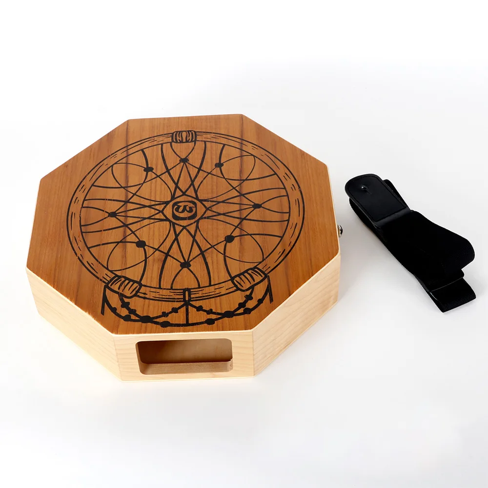 

Cajon Wooden Drum 2-tone Flat Hand Drum Log Color Percussion Instrument Octagonal Drum
