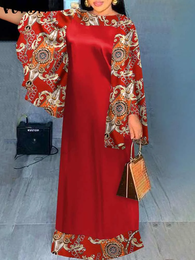 

VONDA Y2K 2022 Oversized Women Printed Maxi Dress Femininas Casual Party Robes Femme Vintage Long Vestidos Street Long Sundress
