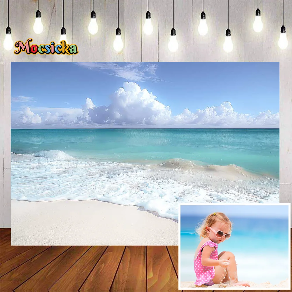 

Mocsicka Summer Seaside Studio Photography Background Blue Sea Sky Beach Waves Backdrop for Adult Holiday Birthday Party Banner