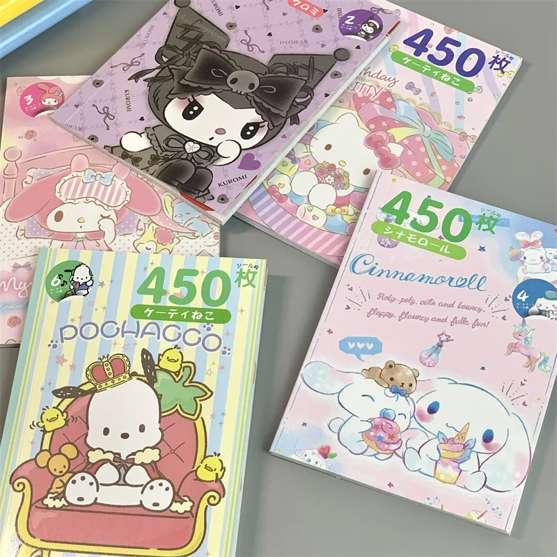 450Pcs Sticker Book Sanrio Kuromi Hello Kitty Melody Goo Card Cartoon Kawaii Sticker Hand Account Decoration For Girls Gift