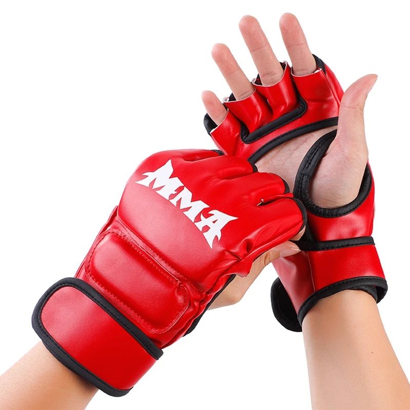 1 Pair Professional Boxing Gloves Muay Thai Fighting Gloves PU Leather Half Fingers Mittens Fighting Training Glove Sandbag