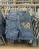 Hip Hop Denim Shorts Summer 2000s Style Chinese Loong Baggy Jeans Gothic Jorts Y2k Retro Blue Men Wide Leg Cargo Gym Shorts 2