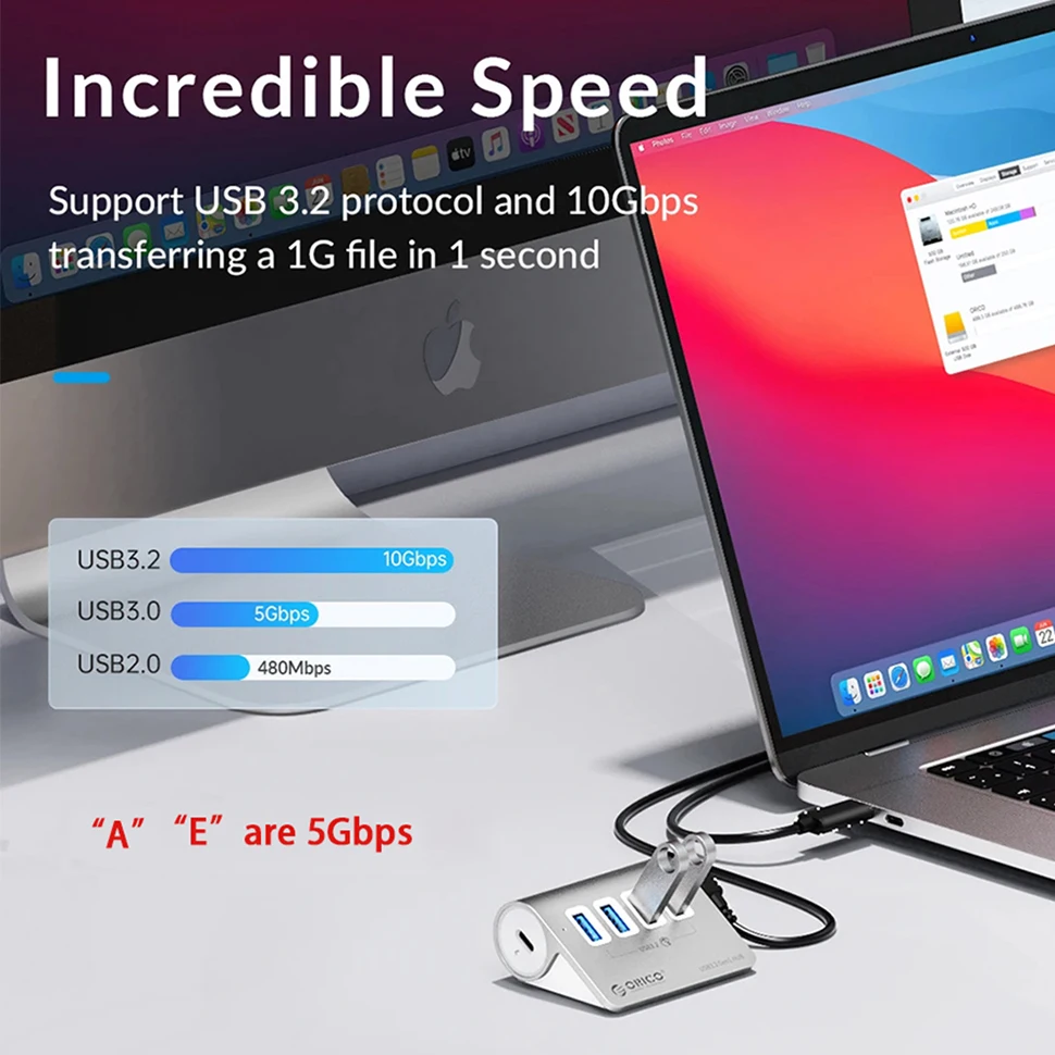 ORICO Multi-Port USB3.2 Hub with Card Reader and Charger Switch