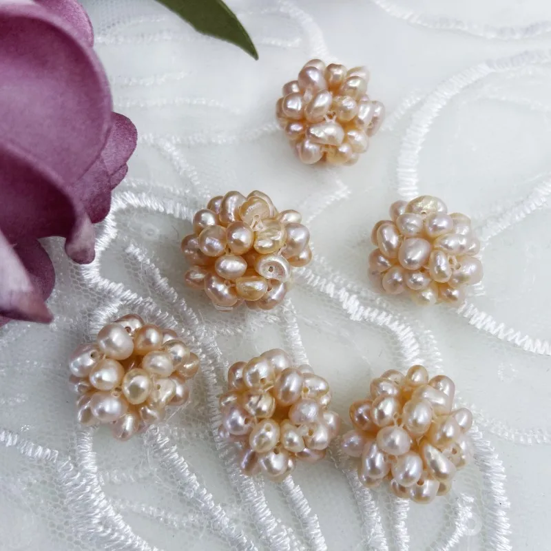 5PCS 15-16mm Pearl Ball Cluster Handmade Freshwater Pearls Loose Beads For Jewelry Making Earrings Brooch Hairpin Accessories