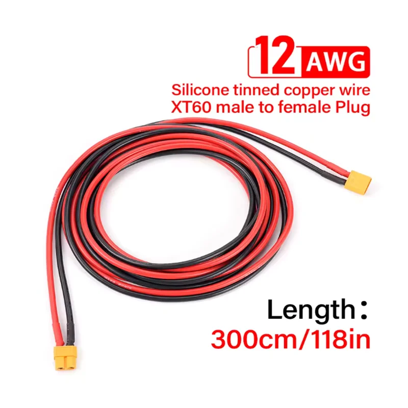 สายเชื่อมต่อแบบแปลงหัว XT60 ตัวผู้-ตัวเมีย ขนาด 12AWG ความยาว 300 ซม. สายซิลิโคน สำหรับเชื่อมต่อแบตเตอรี่ลิโพ ใช้กับรถบังคับวิทยุ เรือบังคับวิทยุ และโดรน 1