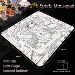 Pink Anime Girl Gaming Desk Mat - Sleepy Angel Series, Lock Edge Rubber Mouse Pad, HD Desk Accessories - 18x22x0.2CM (PINK - 6)