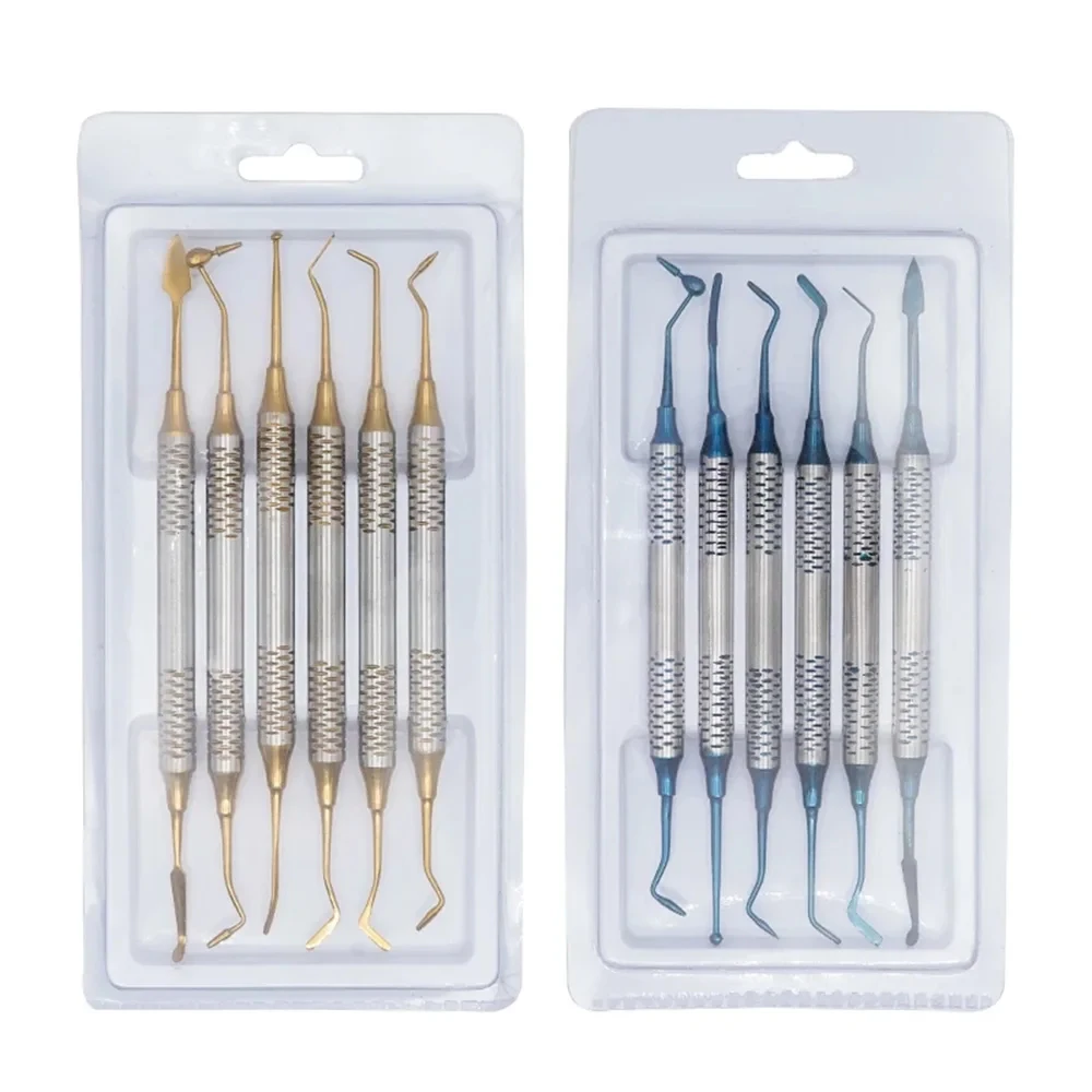 ELIJAH 6Pcs/Kit Orthodontic Composite Resin Filling Spatula Restoration Tool Titanium Plated Head Resin Filler Set Thick Handle 6