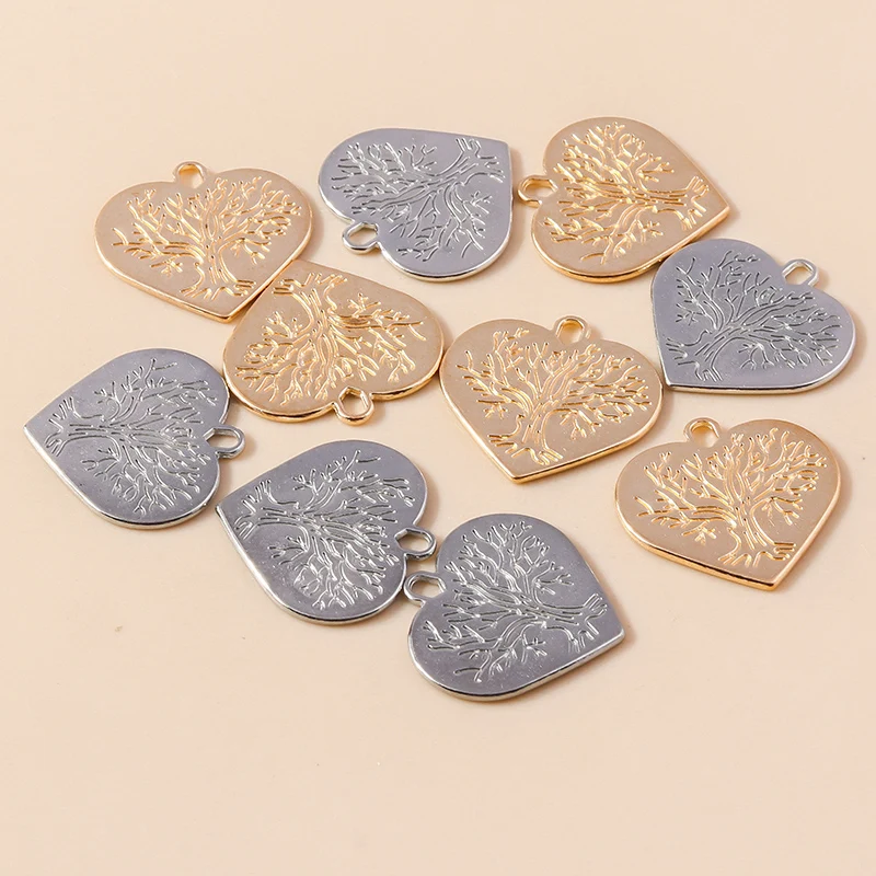 Leslie 10 Stück/Set Legierung Gold Silber Farbe Lebensbaum Herz Anhänger für Armbänder Halsketten DIY Handgemachtes Schmuckzubehör