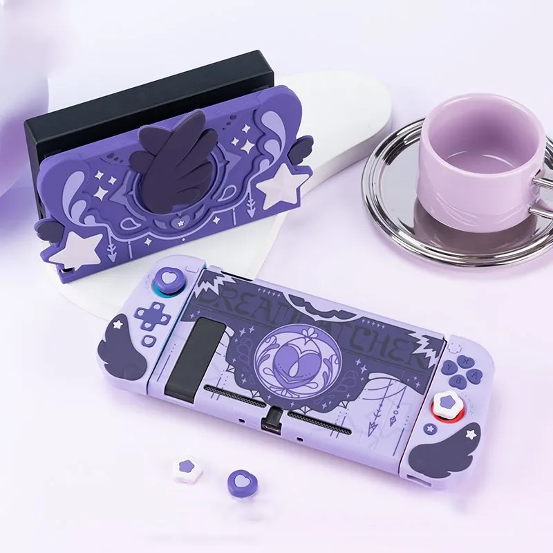 Custodia Protettiva Geekshare Dock Cover Thumb Grip Caps Set Per Nintendo Switch Oled Joy Con Wing Star Dark Cover- Star Series Gift