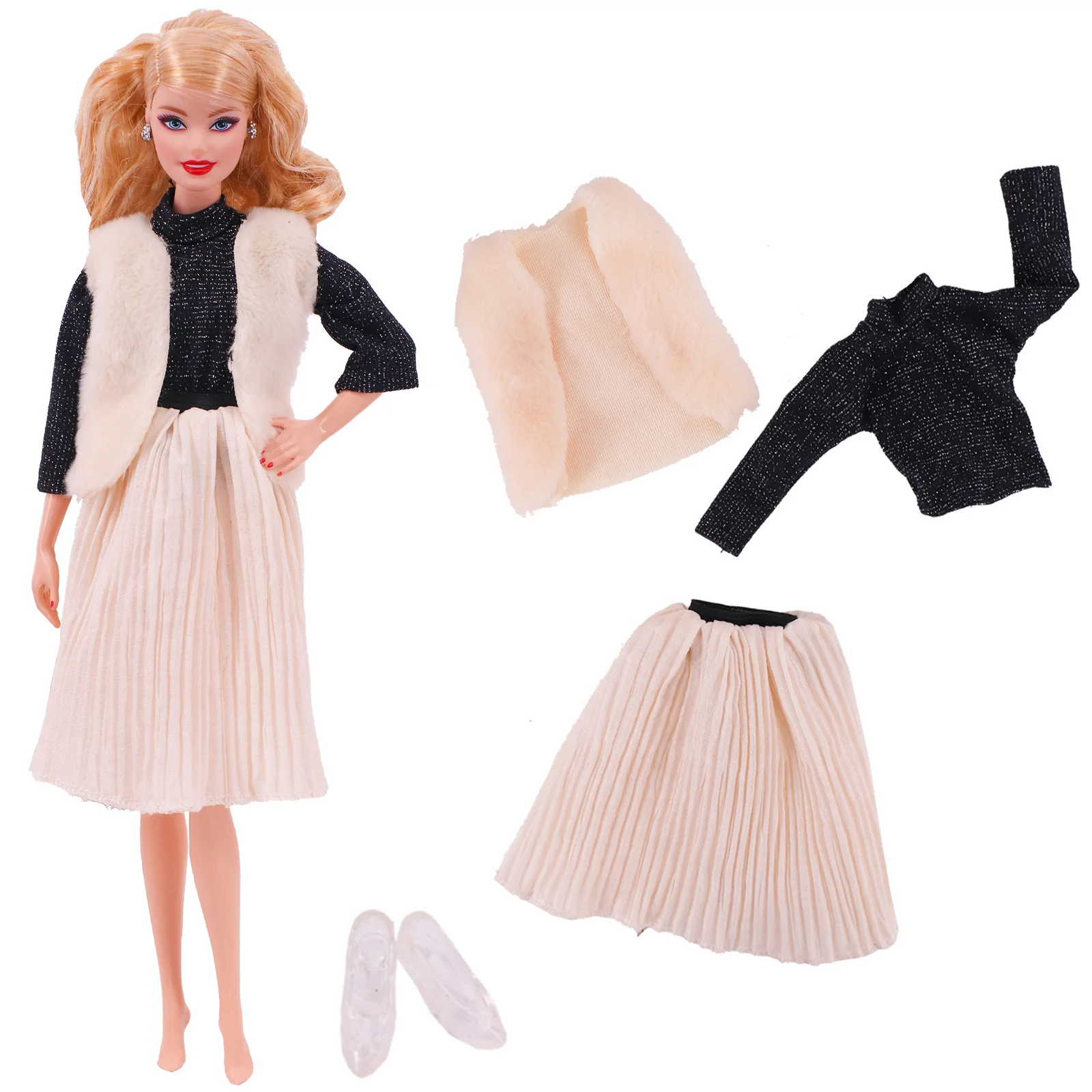 Barbies Doll Dress Outfit Mini Plush Coat+Skirt Trousers + Shoes For 11.8Inch American Doll Clothes 1/12 BJD Girls DIY Toys Gift 2
