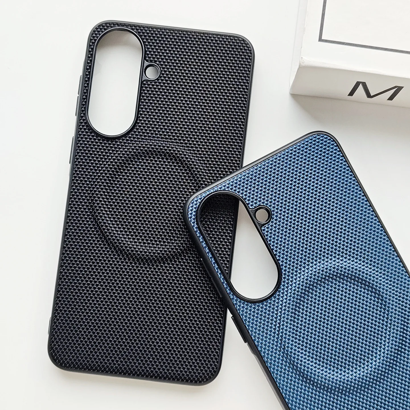 Luxury Leather Nylon Striped Magnetic MagSafe Phone Case Cover