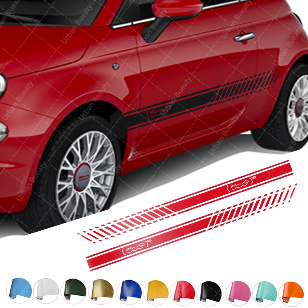 Per Fiat 500 Red Abarth 500C Red 500E Red 500L Red 500X Red Side Skirt Sticker Racing Sport Decalcomanie Stripe Wraps Body Stickers