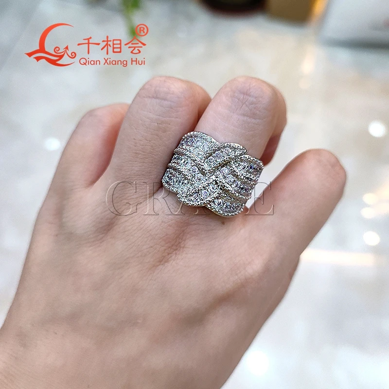 18mm full half moon round Sterling 925 Silver hip hop Moissanite Ring Men women  Diamonds Male fine Jewelry