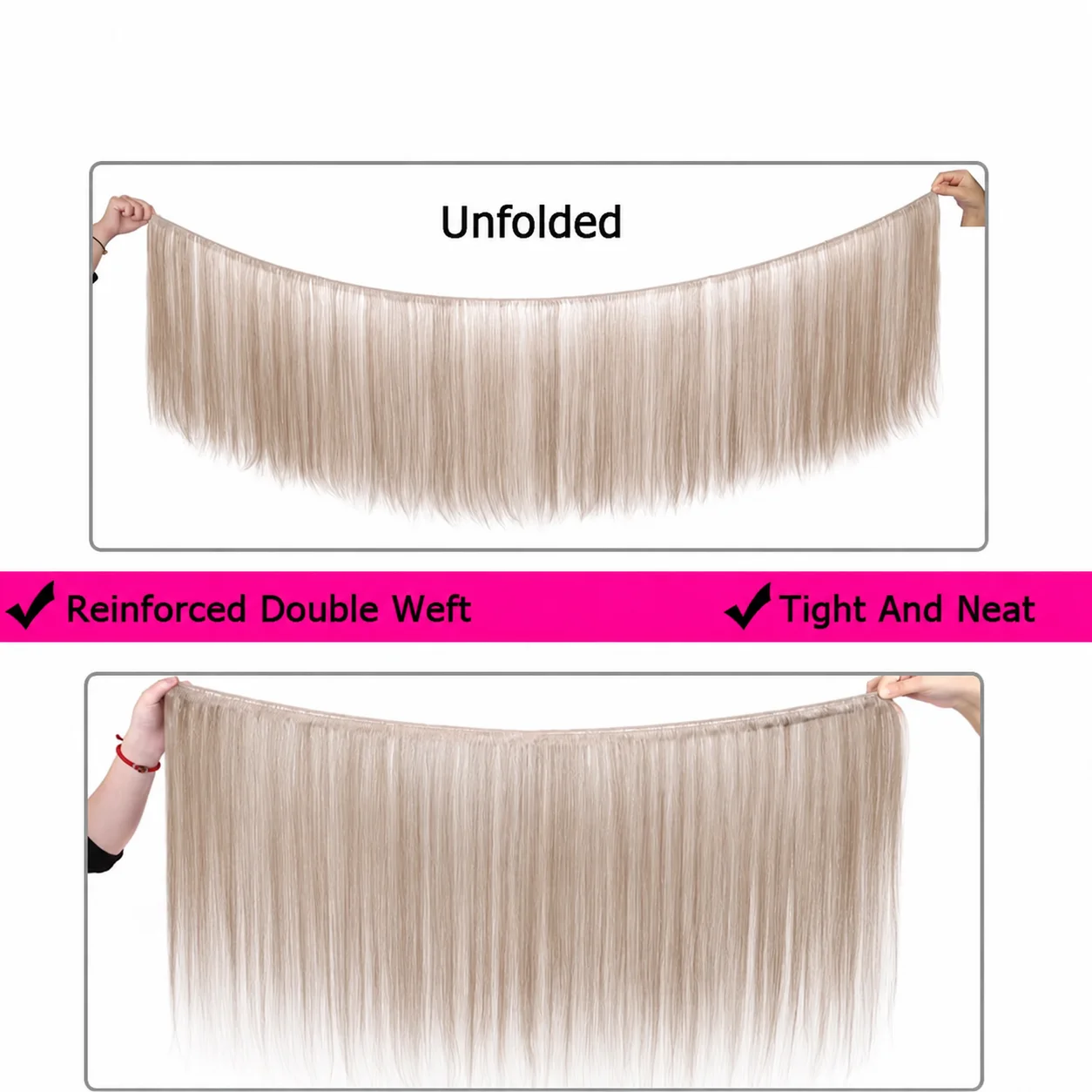 B7-60A # Extension per capelli biondi con riflessi, 100% capelli umani lisci, bundle brasiliani vergini non trattati, doppia trama - immagine 2