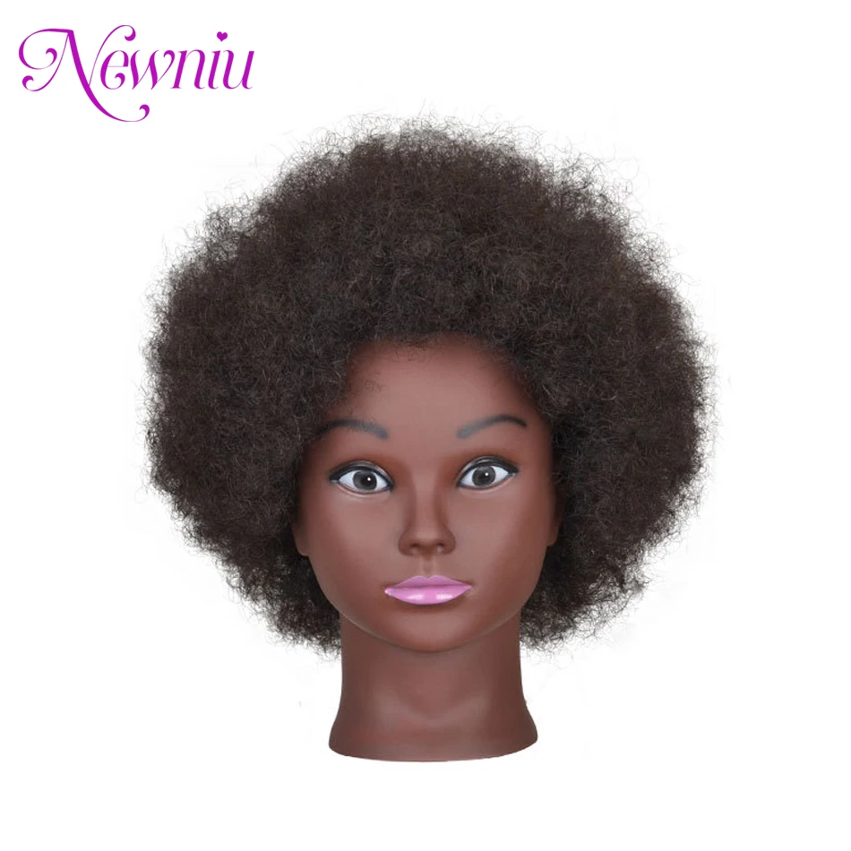 

Afro Mannequin Heads With 100%Real Hair With Adjustable Tripod Hairdressing Dolls Training Head For Practice Styling Braiding