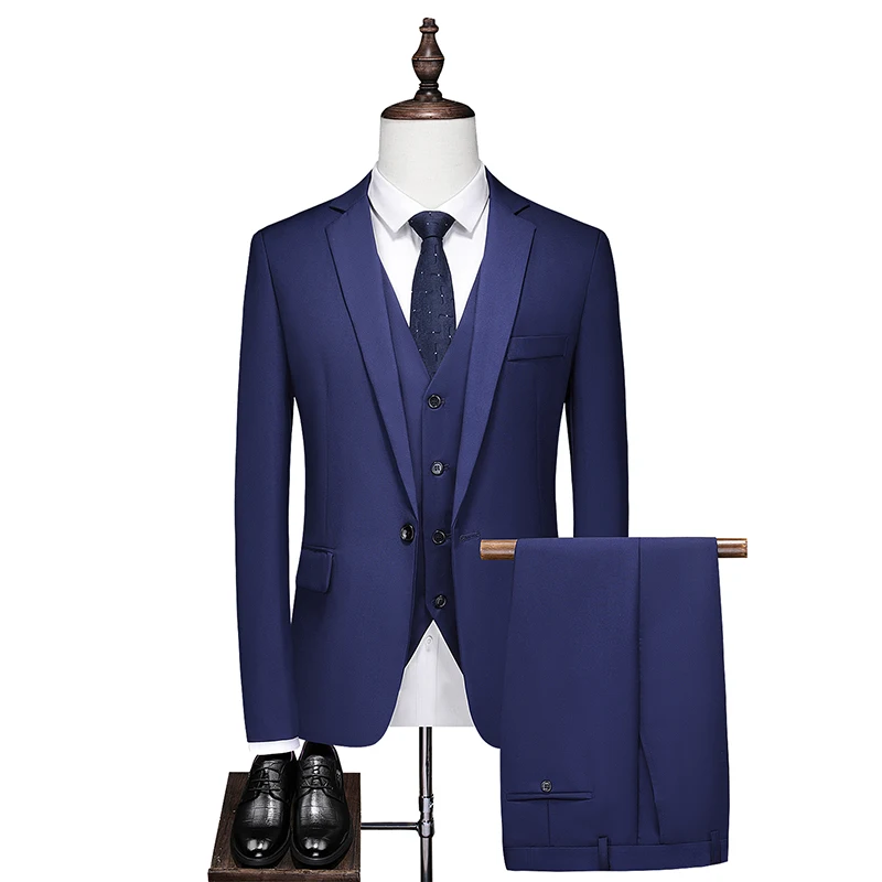 M-6XL High Quality Men (suit + Vest + Trousers) 3/2-piece Groomsman Suit Smart Casual Four Seasons Polyester Single Breasted