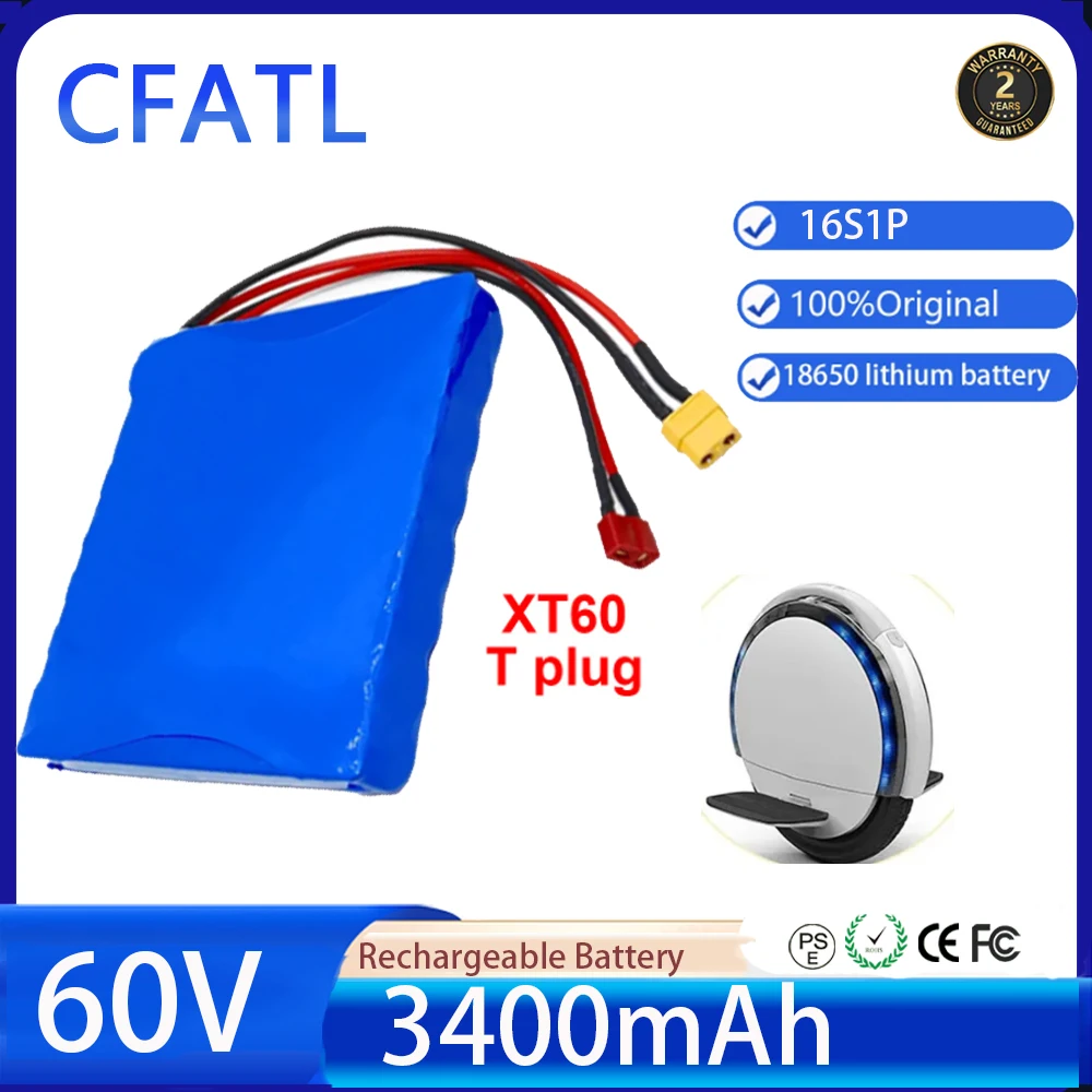 

60V 3.4Ah 18650 Rechargeable Battery 16S1P Lithium Battery Pack HG2 NCR18650B Balance Bike Electric Unicycle Rechargeable Batte