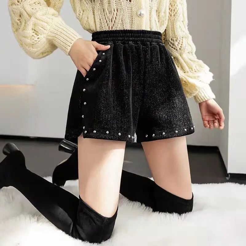 Fashion High Waist Black Shorts Spring Autumn New All-match Loose Patchwork Wide Leg Pants Elegant Korean Women Clothing S-2XL